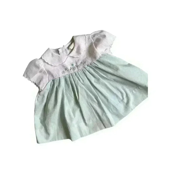 Vintage Baby Nanette dress size 3-6 mo White Mint Green Flowers Easter Spring - Picture 1 of 6